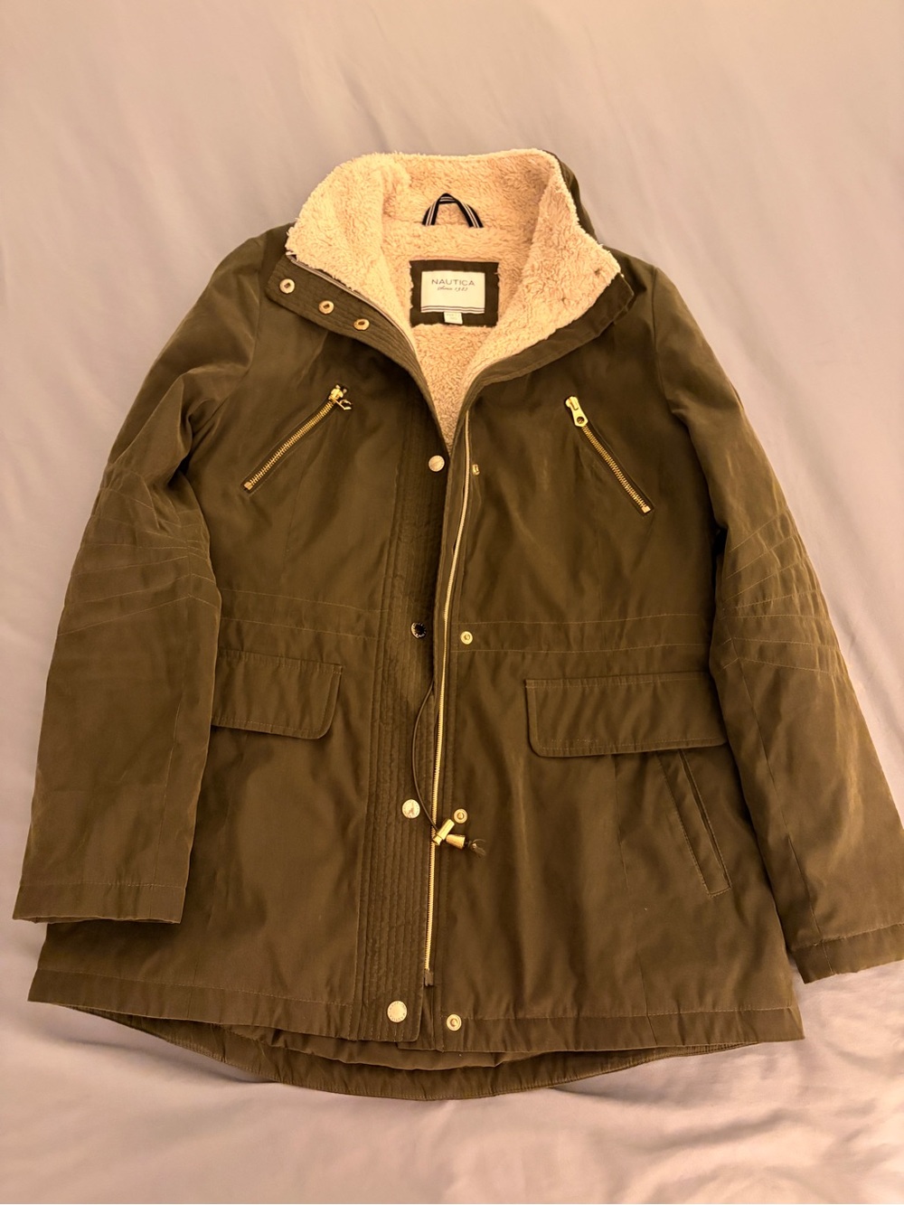 Nautica Olive Green Sherpa-Lined Utility Jacket